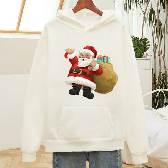 Kiplyki Autumn Sweatshirts Christmas Hoodie Santa Claus Print Top Sweatshirt Long Sleeve Blouse
