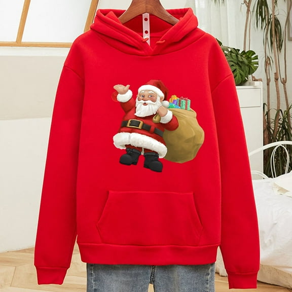 Kiplyki Autumn Sweatshirts Christmas Hoodie Santa Claus Print Top Sweatshirt Long Sleeve Blouse