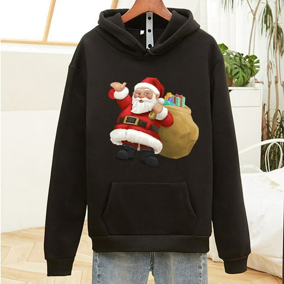 Kiplyki Autumn Sweatshirts Christmas Hoodie Santa Claus Print Top Sweatshirt Long Sleeve Blouse
