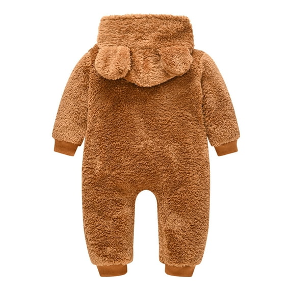 Kiplyki Baby Pants Boys Girls Color Plush Cute Bear Ears Winter Thick Jumpsuit Romper