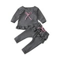 thumbnail image 1 of Kiplyki Baby Pants Girls Long Sleeve Solid Bowknot Tops Ruffles Outfits Set, 1 of 8