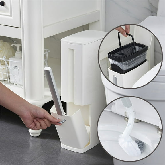 Kiplyki Bathroom Slim Plastic Trash Can Trash Can With Toilet Brush Holder Garbage Can