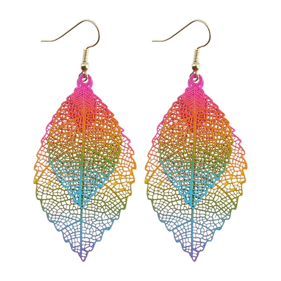 Kiplyki Bohemian Hollow Leaf Double Layer Multicolor Earrings Women's Accessories