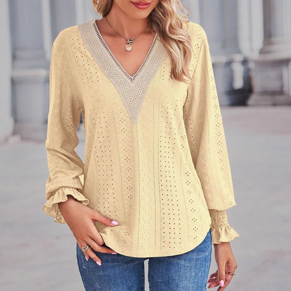 Kiplyki Christmas Shirts for Women Casual Spring Long Sleeve V-Neck Blouses & Shirts