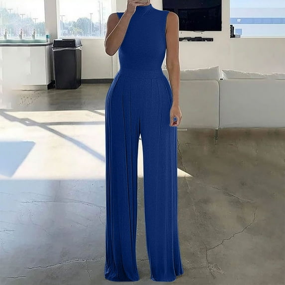 Kiplyki Clearance Trendy Pants for Women Color Jumpsuit Sleeveless High Collar Waist Wrapped Jumpsuit