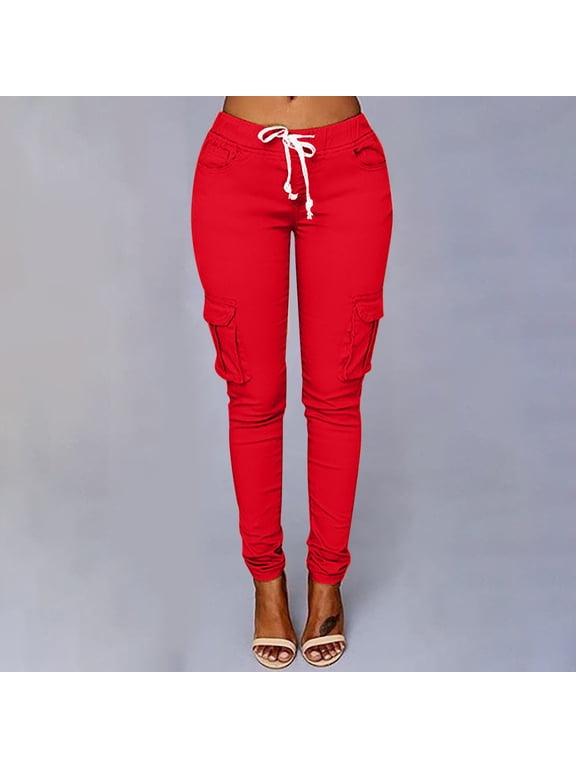 Trendy Pants for Women Plus Size Drawstring Solid Elastic Waist Pocket Loose Pants