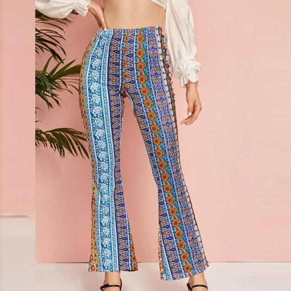 Kiplyki Clearance Womens Yoga Pants Spring Summer Tight-fitting Hip Retro Rose Print Big Bell-bottom Pant