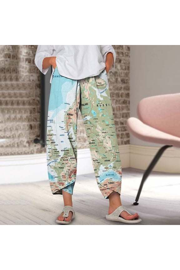 Kiplyki Womens Yoga Pants Women's Trousers Loose Printed Elastic Waist Long Pants With Pocket