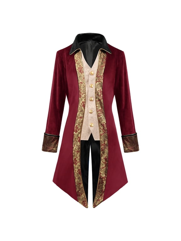 Clothes Men's Coat Printed Steampunk Medieval Tailcoat Uniform Lapel Coat
