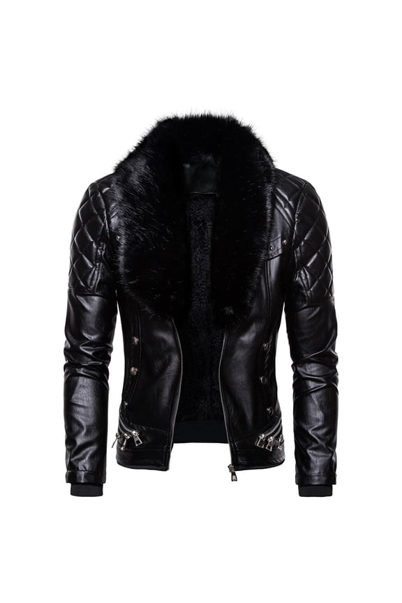 Clothes Men's Leather Vintage Steam Pocket Zipper Collar Punk Coat