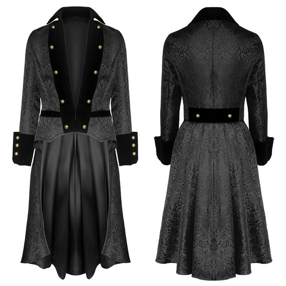 Kiplyki Clothes Men's V-neck Vintage Tuxedo Coat Long Button Jacket Coat