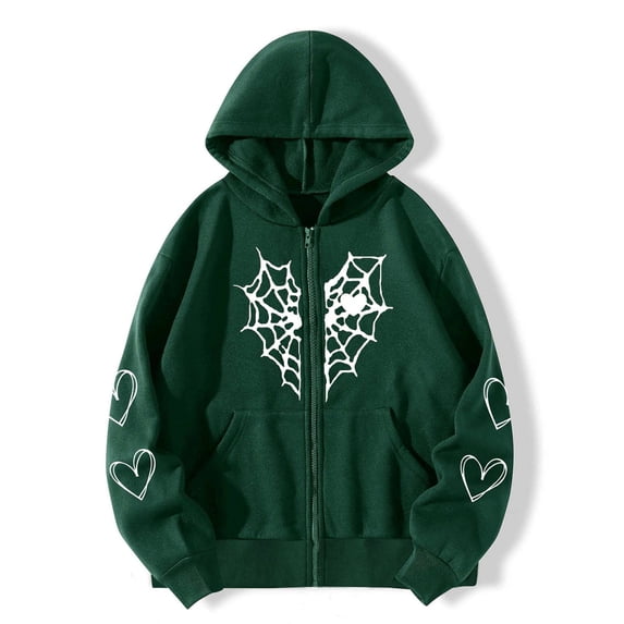 Kiplyki Clothes Women Heart Print Style Long Sleeve Hoodlies Zipper Thermal Hoodie With Cropped Zip Up Women Coat