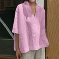 thumbnail image 1 of Kiplyki Clothing Women's Cropped Sleeves Lapel V-Neck Line Loose Shirt Blouse, 1 of 7