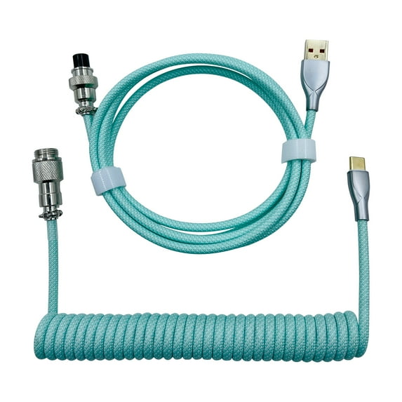 Kiplyki Coiled USB C Cable For Gaming Keyboard Double-Sleeved Mechanical Keyboard Cable With Detachable Metal 1.5M USB-C To USB-A