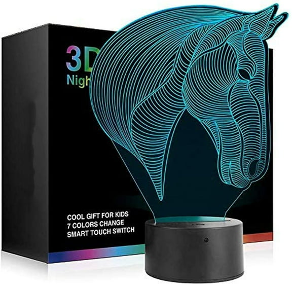Kiplyki Colorful 3D Horse Head Optical Hallucinations Home Decor LED Table Lamp Party