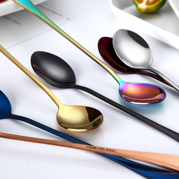 Kiplyki Colorful Spoon Long Handle Spoons Flatware Coffee Drinking Tools Kitchen Gadget
