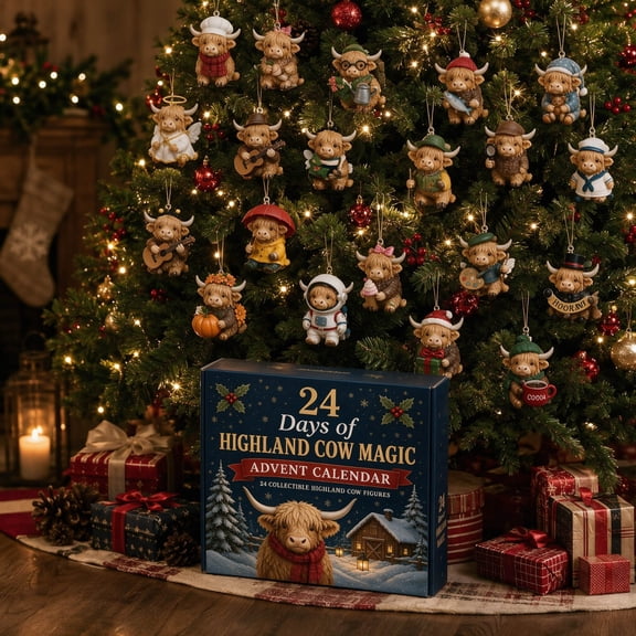 Kiplyki Cow Advent Calendar 2026, 24 Days Christmas Countdown with 24PCS Cow Hanging Ornaments, Double-Sided Acrylic Ornaments for Tree Decor, Holiday Collectible Surprise Gift for Cow Fans