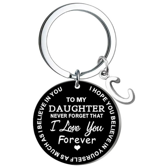 Kiplyki Creative DIY To My DAUGHTER Black Stainless Steel Last Name 26 Letter Keychain 2.5cm