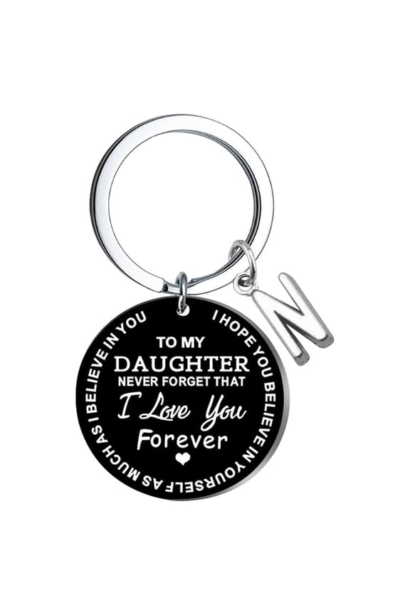 Kiplyki Creative DIY To My DAUGHTER Black Stainless Steel Last Name 26 Letter Keychain 2.5cm