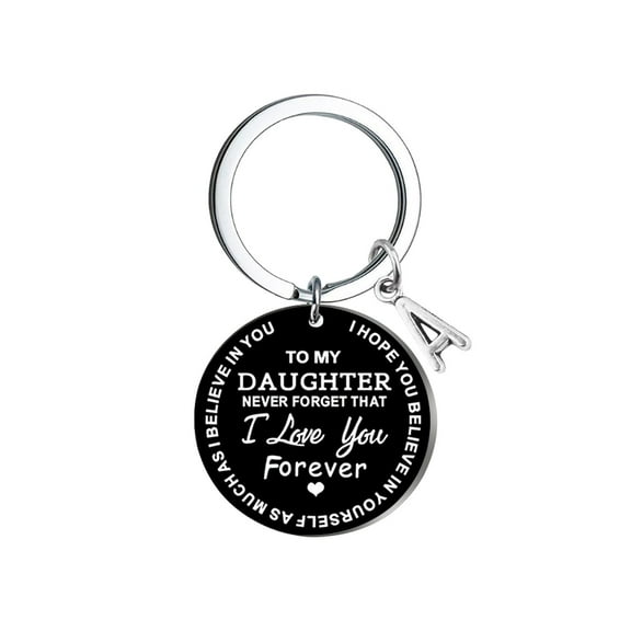 Kiplyki Creative DIY To My DAUGHTER Black Stainless Steel Last Name 26 Letter Keychain 2.5cm