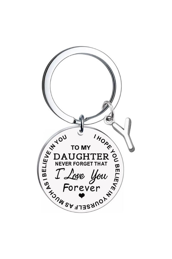 Creative DIY To My Daughter Stainless Steel Last Name 26 Letter Keychain 2.5cm