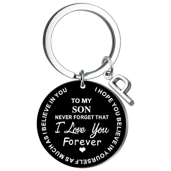 Kiplyki Creative DIY To My SON Black Stainless Steel Last Name 26 Letter Keychain 2.5cm