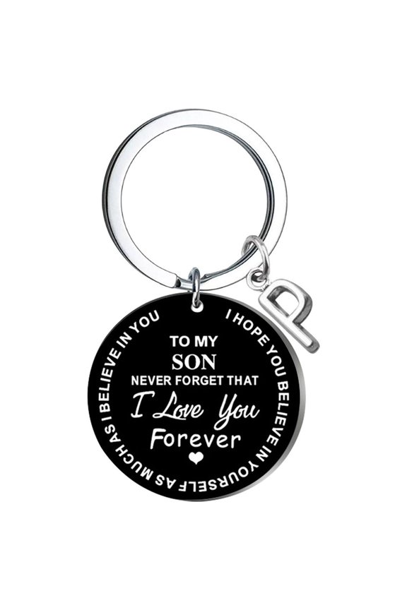 Kiplyki Creative DIY To My SON Black Stainless Steel Last Name 26 Letter Keychain 2.5cm