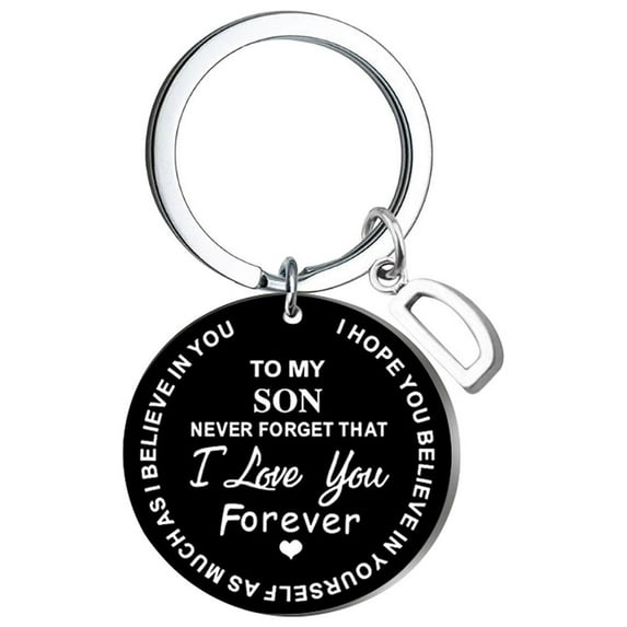 Kiplyki Creative DIY To My SON Black Stainless Steel Last Name 26 Letter Keychain 2.5cm