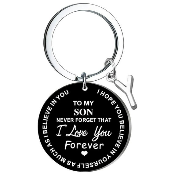 Kiplyki Creative DIY To My SON Black Stainless Steel Last Name 26 Letter Keychain 2.5cm