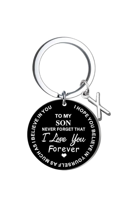 Kiplyki Creative DIY To My SON Black Stainless Steel Last Name 26 Letter Keychain 2.5cm