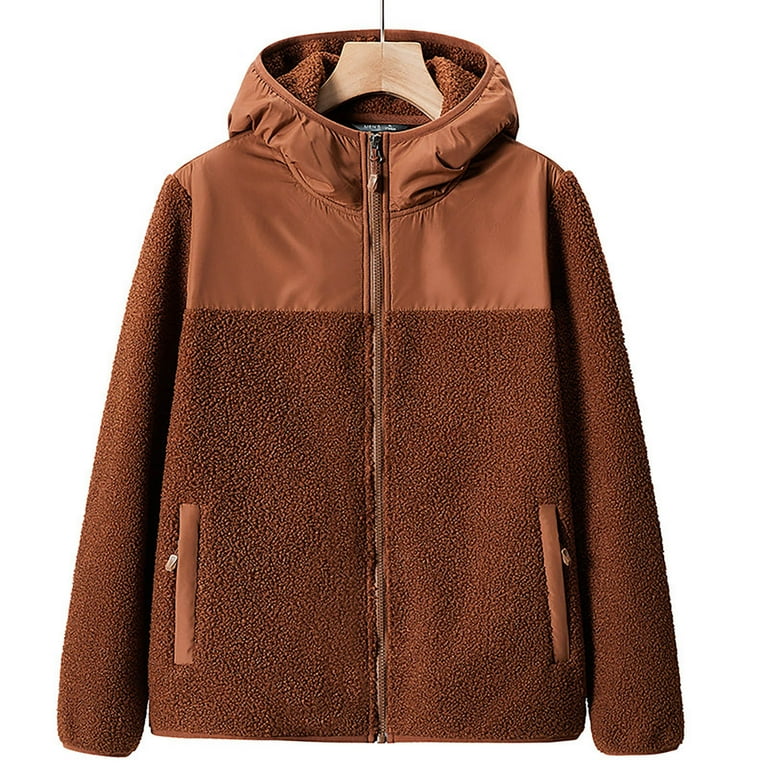 Kiplyki Discount Winter Mens Jackets Casual Cashmere Cashmere Jacket With Thick Cashmere Insulation Hooded Fleece Patchwork Jacket Jacket Walmart