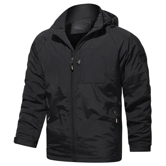 Kiplyki Discount Winter Mens Jackets Plus Velvet Solid Color Zipper Pocket Warm Jackets