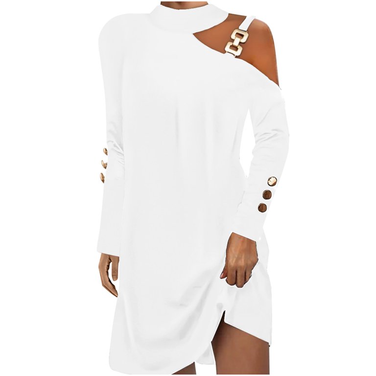 Elegant Solid Buckle O Neck Long Sleeve Dresses Elegant Solid Buckle O Neck Long Sleeve Dresses