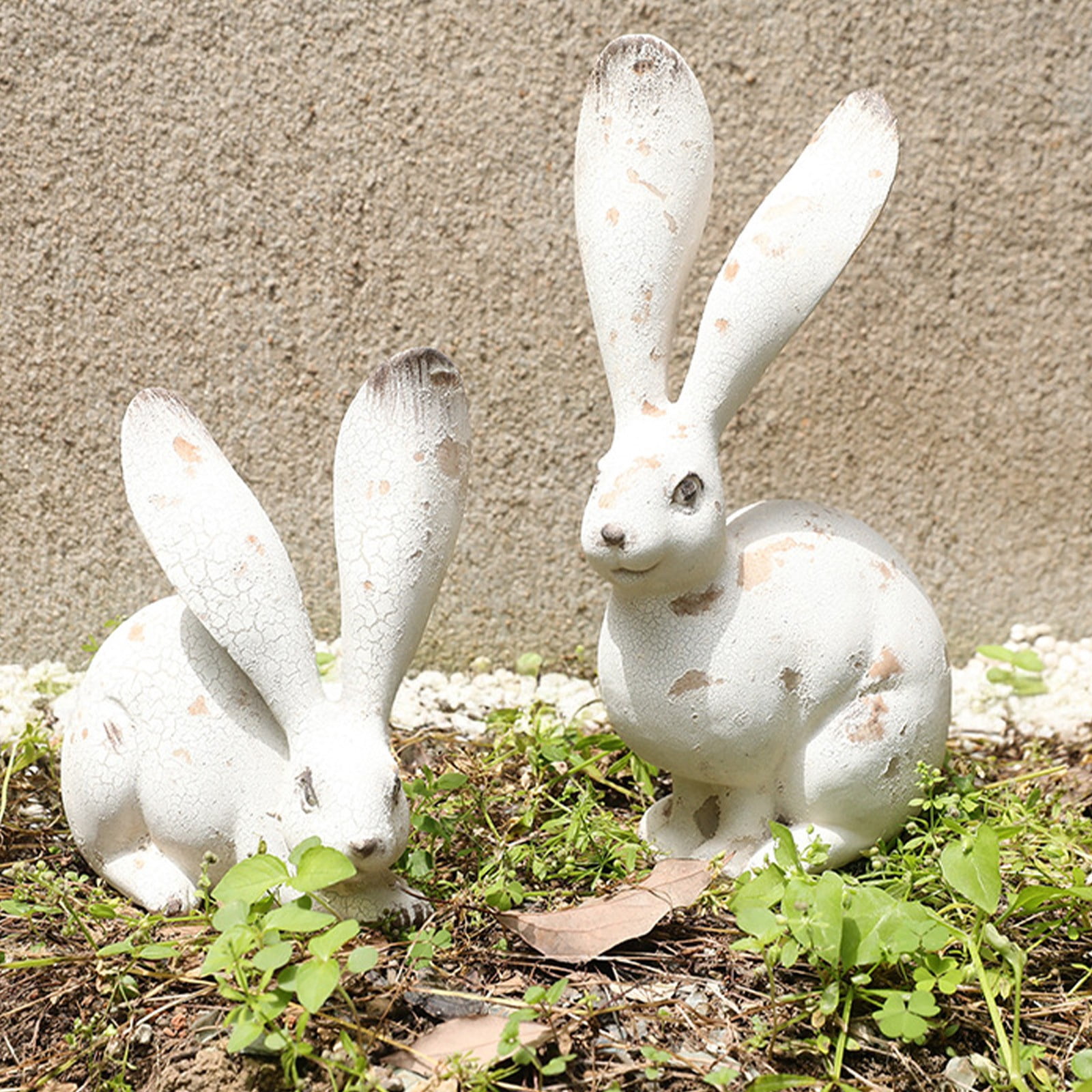 Kiplyki Easter Bunny Statue Outdoor Decor, Resin Garden Sculptures for Yard Patio Home, Easter Decoration 2PCS Spring Holiday Ornaments