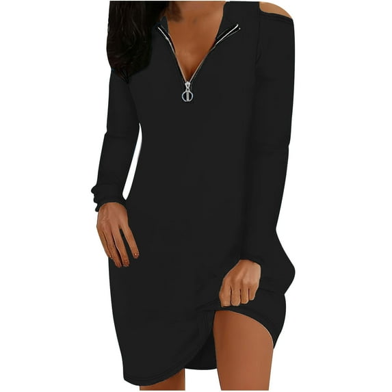 Kiplyki Fall Dresses for Women Over Sized Sweatshirt Round-Neck Ladies Solid Dresses