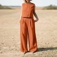 thumbnail image 1 of Kiplyki Fall Fashion 2PC Woman Round Neck Solid Sleeveless Blouse +Loose Pockets Pants Sets, 1 of 8