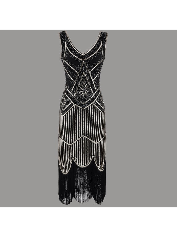 Fall Fashion Plus Size Vintage 1920s Flapper Tassel Great Evening Party Cocktail Dress