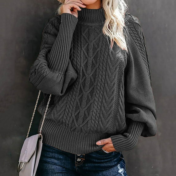 Kiplyki Fall Feeling Clothes Trends Casual Solid Long Sleeve Thick Knit Pullover Crewneck Sweater Coat