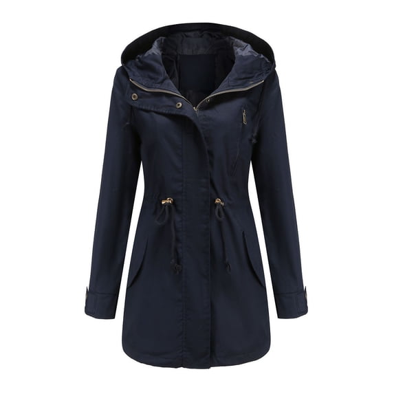Kiplyki Fall Feeling Clothes Trends Women's Solid Rain Jacket Outdoor Jackets Hooded Raincoat Windproof