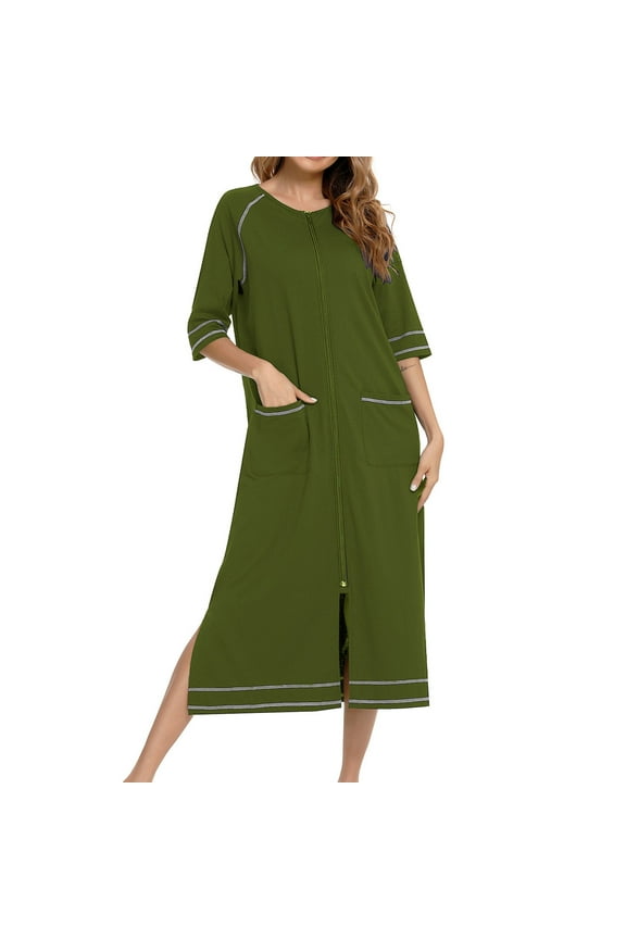 Fall Home Trends Women's Pajama Winter Warm Nightgown and Winter Nightdress Zip With Pokets Loose Pajamas