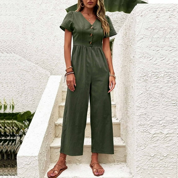 Kiplyki Fall Ladies Pants Wholesale Short Sleeve Solid Color Pants Jumpsuits