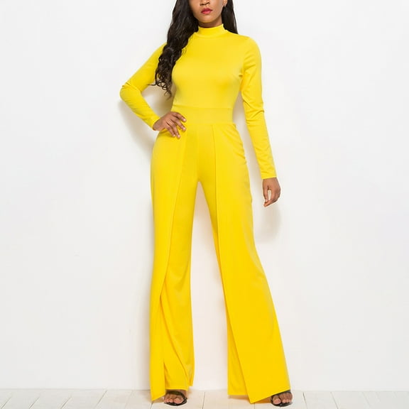 Kiplyki Fall Ladies Pants Women's Wide Leg Pants Solid Long Sleeve Jumpsuit Long Pants
