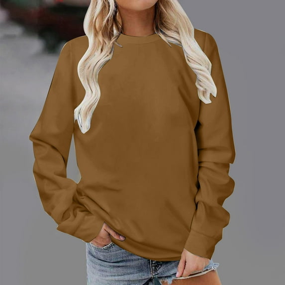 Kiplyki Fall Sweatshirt Women Long Sleeves Shirts Color Round Neck Sweatshirt Crewneck Pullover Tunic Tops