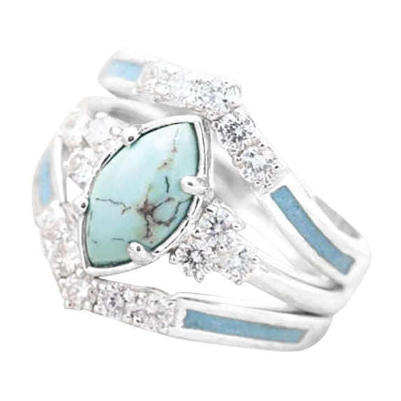 Kiplyki Fashion 3PCS Set Natural Turquoise Diamond Rings Mother's Day Birthday Gift Jewelry for Women