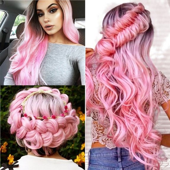 Kiplyki Fashion Synthetic Long Wavy Gradient Dyeing Natural Hair Full Wigs For Women