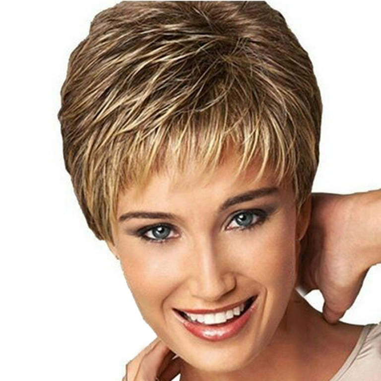 Kiplyki Fashion Wig Short Haircut Curly Color Gradient Wigs Short Synthetic