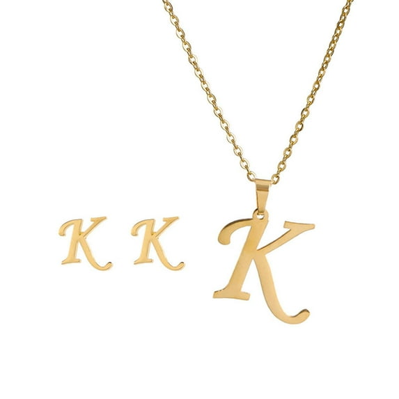 Kiplyki Fashion Women Gift 26 English Letter Name Chain Pendant Necklaces Earring Set Je