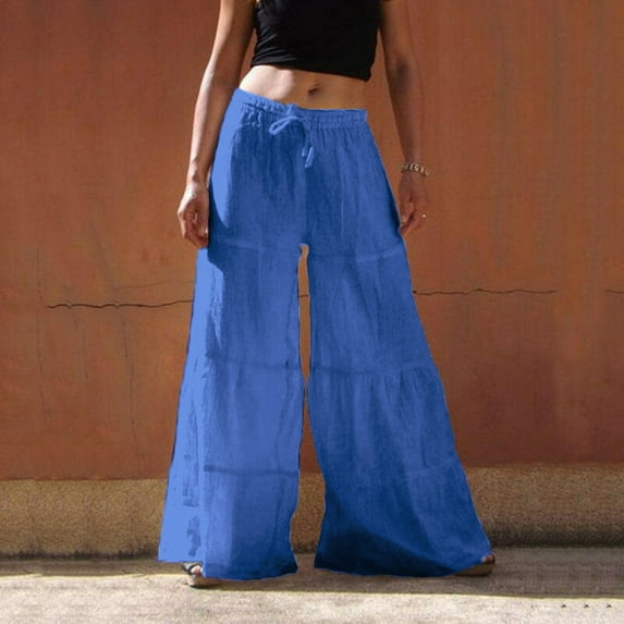 Kiplyki Fashion Women Loose Solid Color Casual Wide Leg Pants Linen Trousers