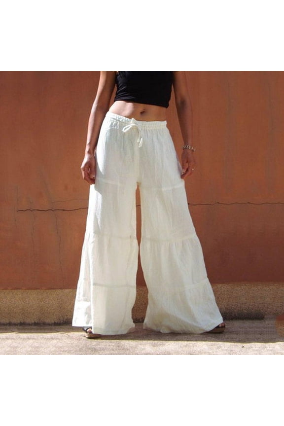 Kiplyki Fashion Women Loose Solid Color Casual Wide Leg Pants Linen Trousers