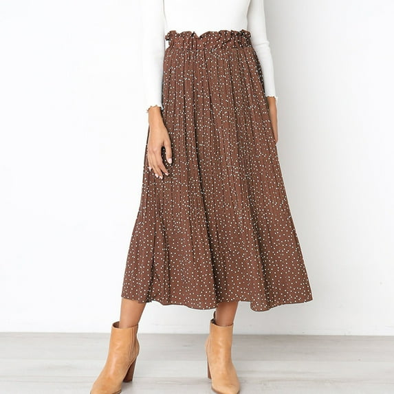 Kiplyki Fashion Women Print Casual Ruched Ruffles Pocket Elastic Waist Bohemian Style Skirts